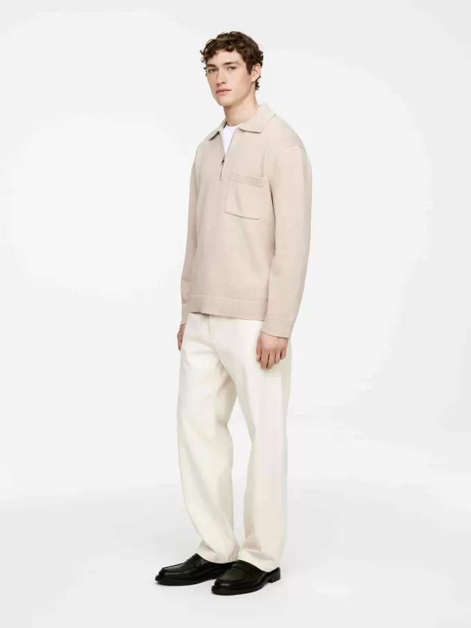 Baumwollpullover mit halbem Reißverschluss