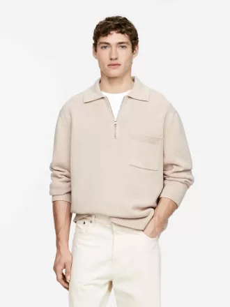 Baumwollpullover mit halbem Reißverschluss
