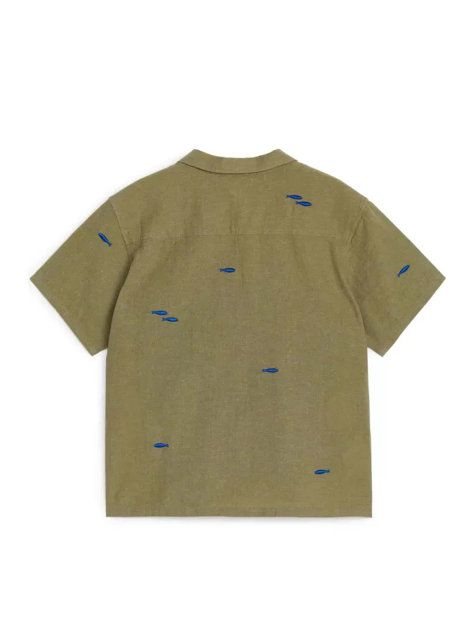 Besticktes Hemd aus Leinen-Baumwolle