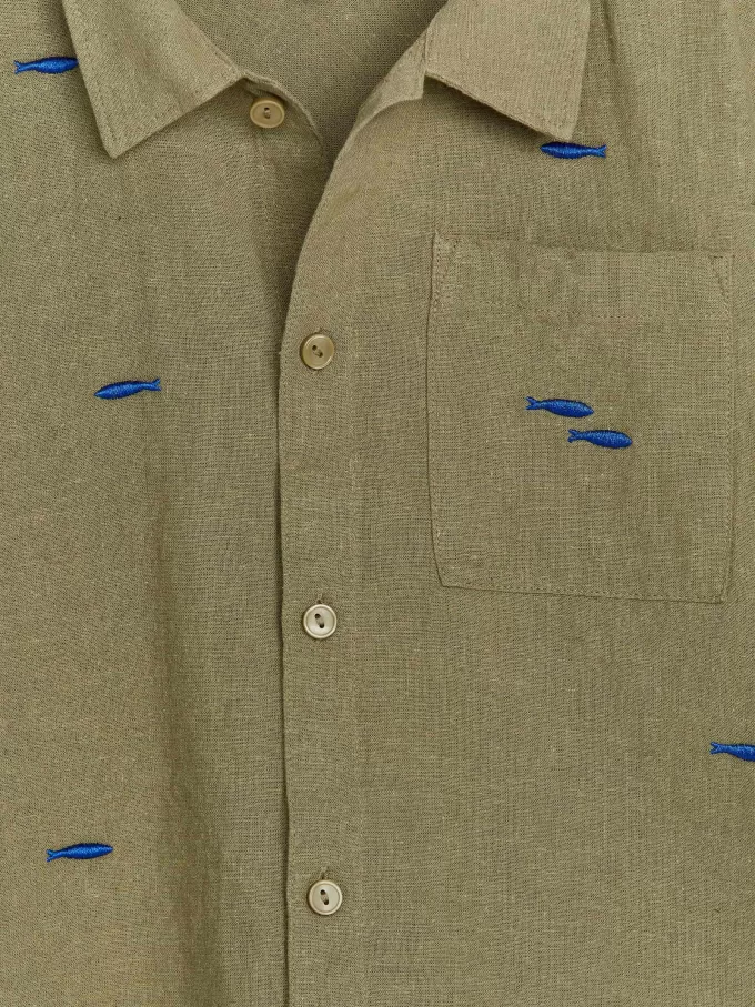 Besticktes Hemd aus Leinen-Baumwolle
