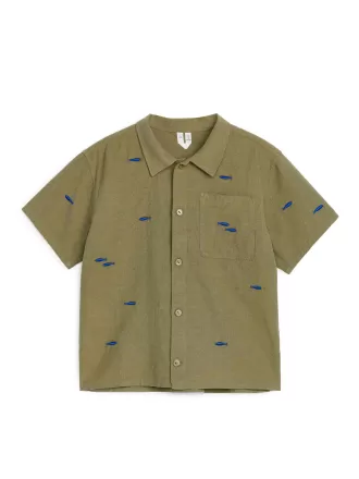 Besticktes Hemd aus Leinen-Baumwolle