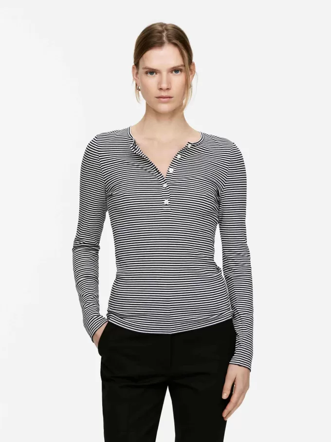 Geripptes Henley-Top Geripptes Henley-Top