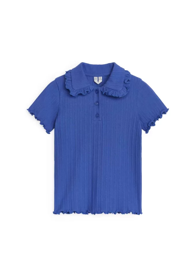 Oberteil aus geripptem Jersey mit Rüschenkragen