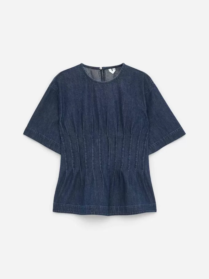 Plissiertes Denim-Top Plissiertes Denim-Top
