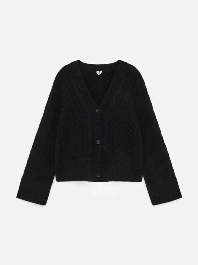 Strickjacke aus Wolle mit Zopfmuster